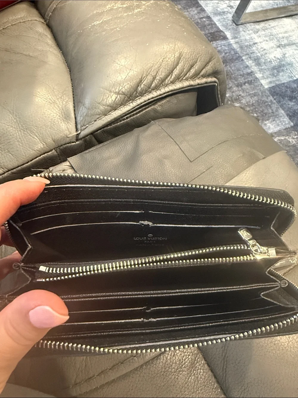 Black Textured Zip-Around Wallet